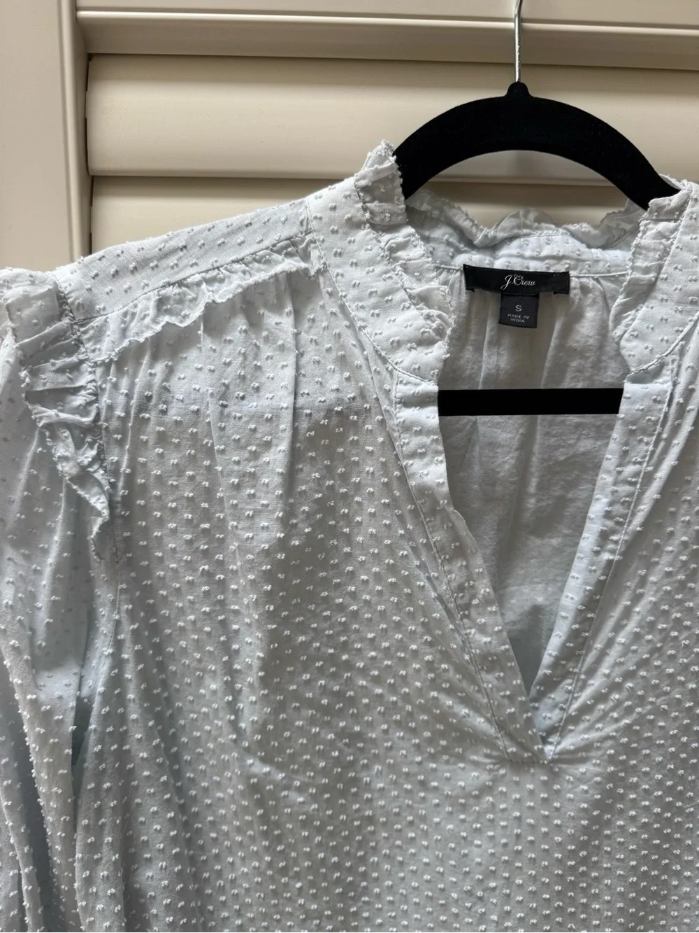 J.Crew Light Blue Split V Swiss Dot Blouse - Picture 4 of 6